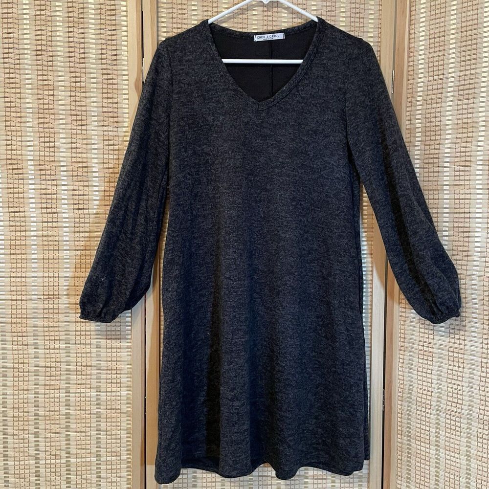 Chris And Carol Womens Small Gray Dress Long Sleeves City wear A Line Pockets